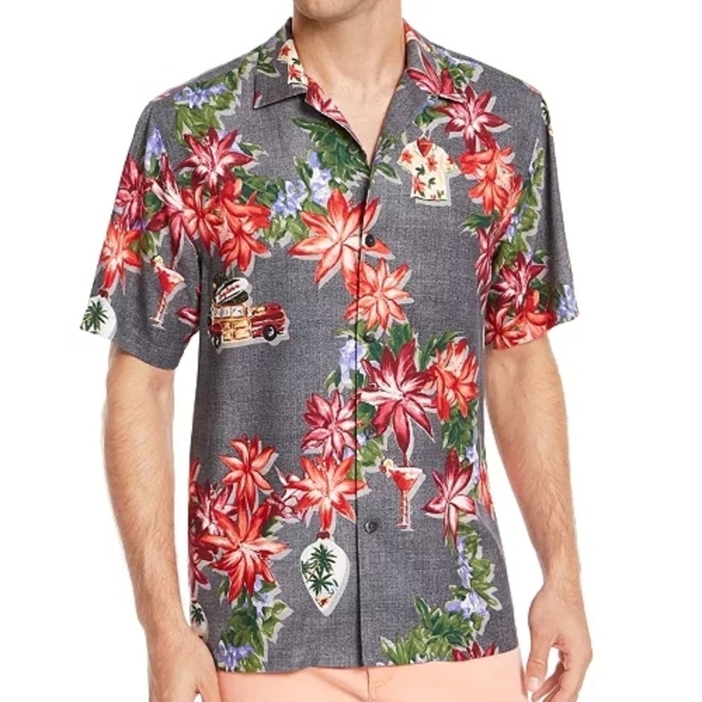Tommy Bahama Silk Poinsettia Holiday Comp Shirt Size XXXL